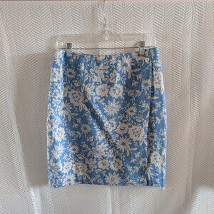 Talbots Petites Irish Linen Blue Floral Wrap Skirt Size 10P